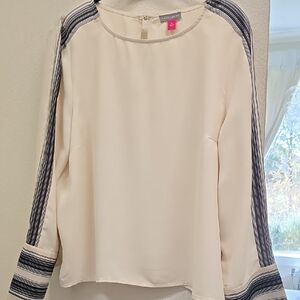 Cream Blouse with Black Stripes